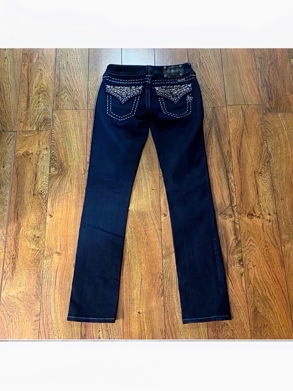 Gorgeous Vintage Miss Me Straight Jeans with Embellished Pockets 31” Inseam
